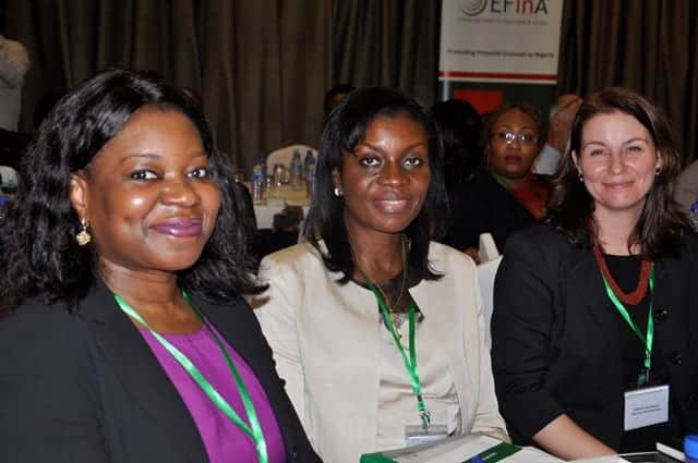 L-R: Chief Executive Officer, Enhancing Financial Innovation and Access (EFInA), Ms Modupe Ladipo, Board Member, Enhancing Financial Innovation and Access (EFInA), Mrs Animo Emuwa and Manager, Savings, Women’s World Banking, Ms. Jennifer McDonald during the Women’s Financial Inclusion Forum at Four Point by Sheraton, Victoria Island on November 14, 2013. Photo Credit: Ghana News