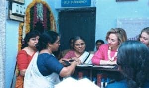 Hillary Clinton with Ela Bhatt at SEWA Bank in 1995