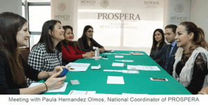 Mary Ellen Iskenderian meeting with the National Coordinator of PROSPERA in September 2017